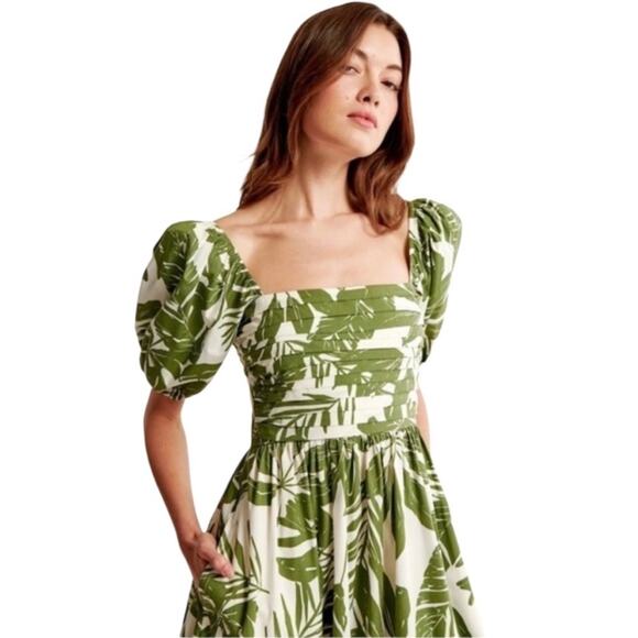 NEW Abercrombie & Fitch Emerson Linen-Blend Puff Sleeve Midi Dress XXLT - Picture 4 of 13